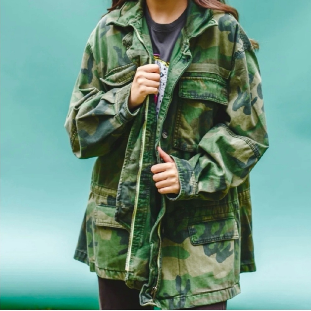 FREE PEOPLE Seize The Day Camo Military Utility Jacket NEW Size XS Green